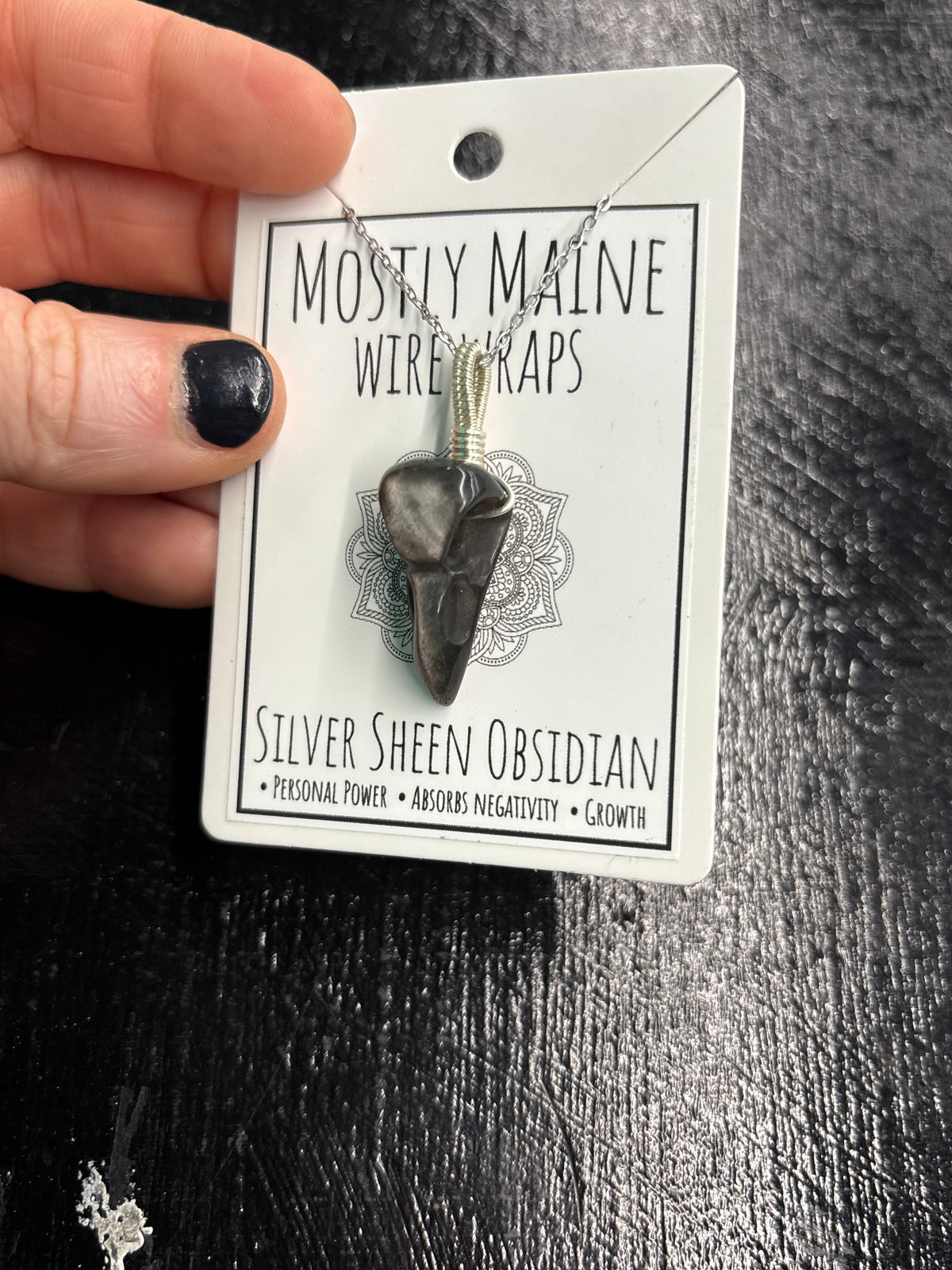 Raven Skull Gemstone Carving Wire Wrapped Silver Variant - Necklace