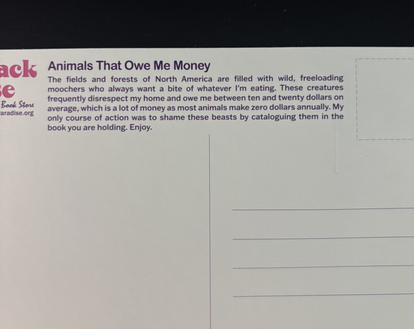 Animals That Owe Me Money - postcard