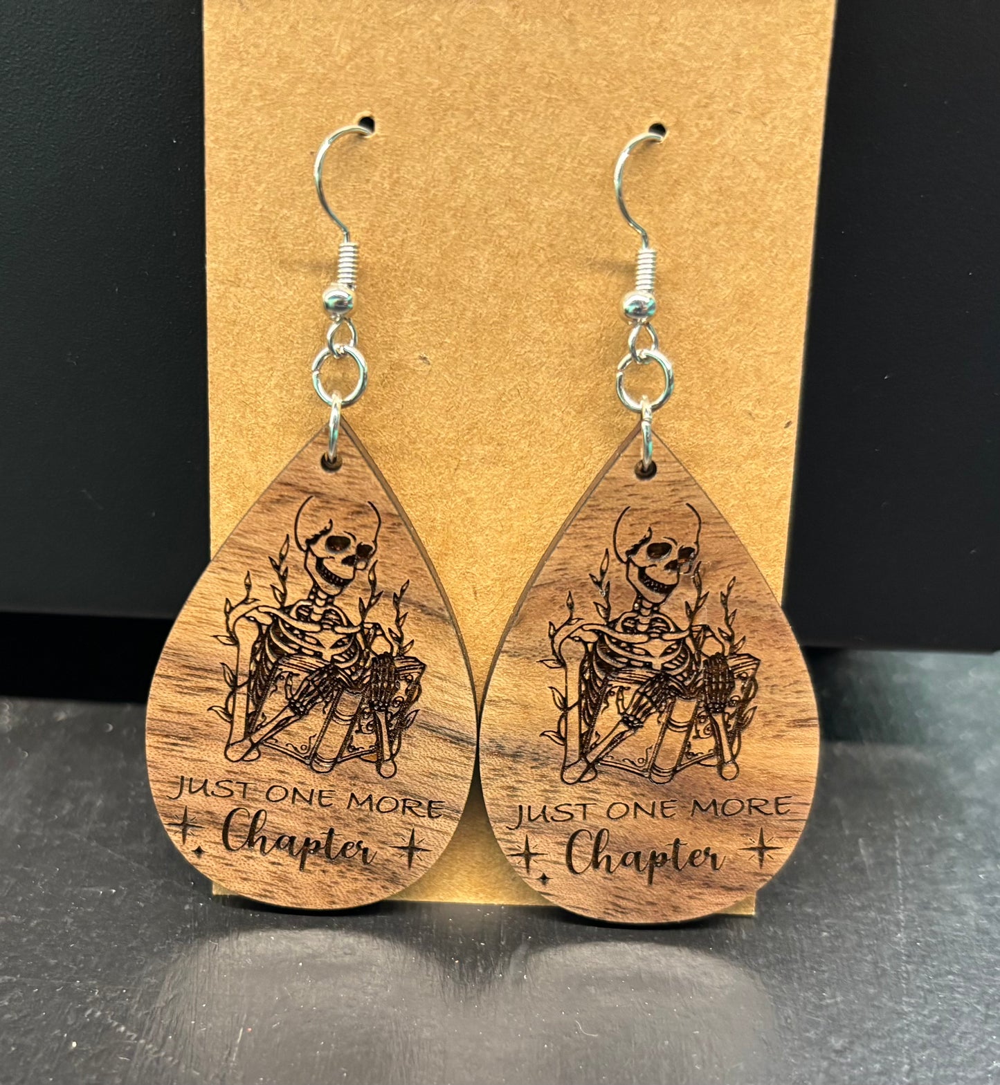 Wooden Book Skeleton - Earrings