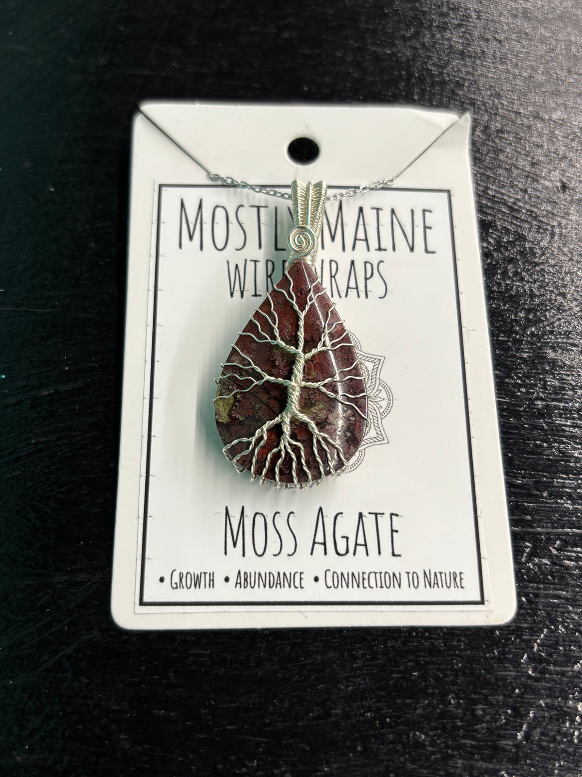 Moss Agate (Red) Tree of Life Wire Wrapped Silver - Necklace
