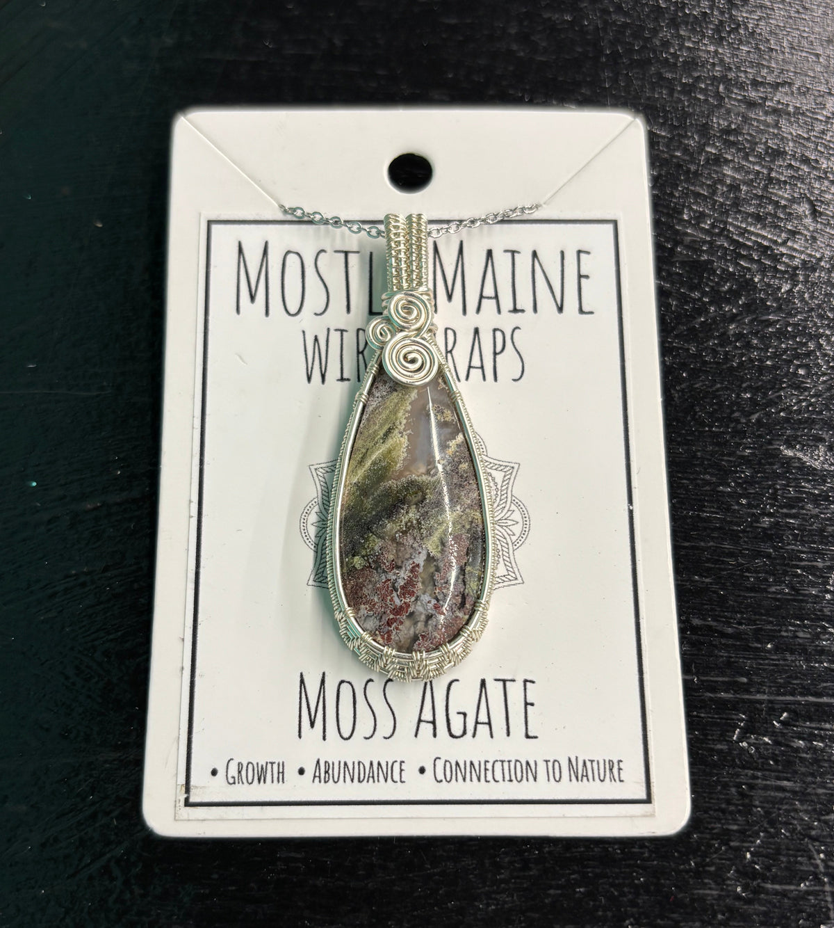 Moss Agate (Scenic) Wire Wrapped Silver - Necklace