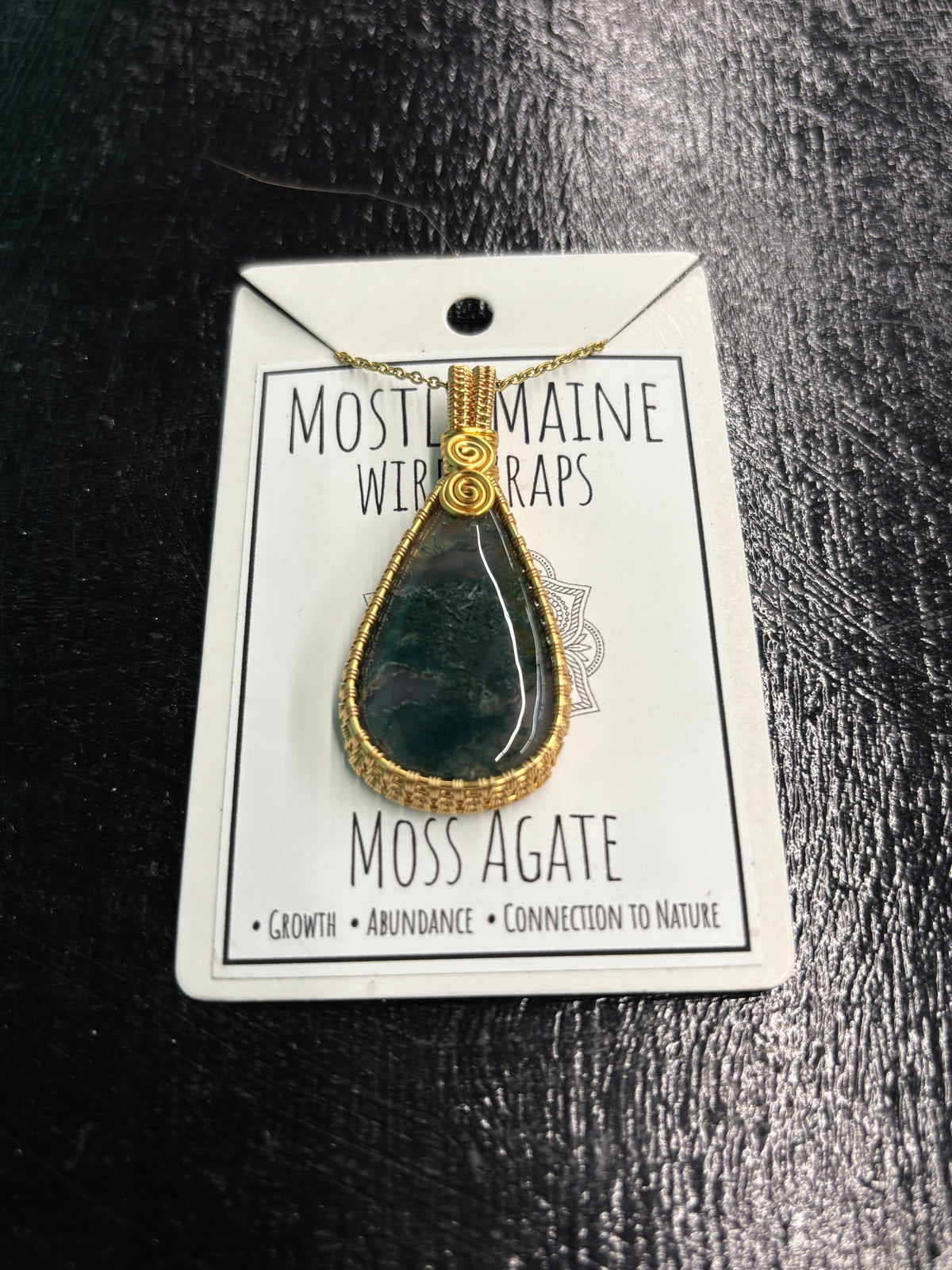 Moss Agate Wire Wrapped Gold - Necklace