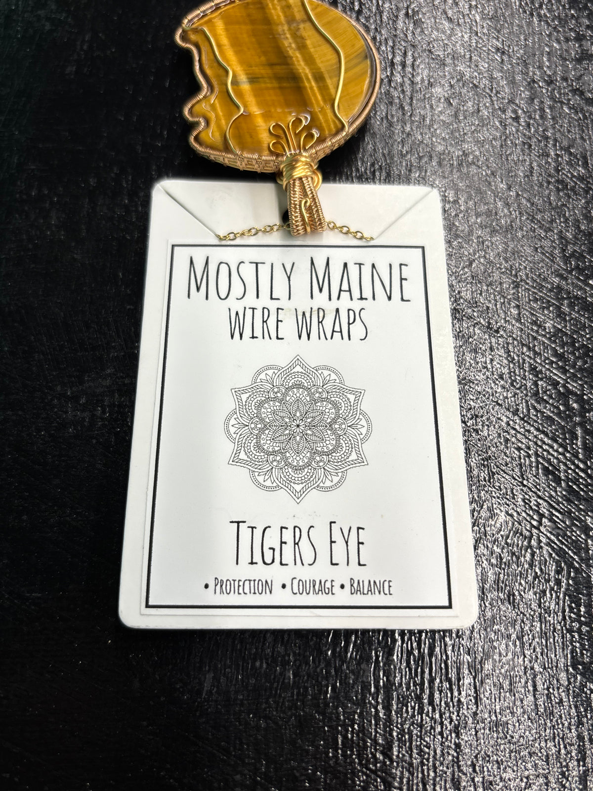 Tigers Eye Nine Tailed Fox Carving Wire Wrapped Gold - Necklace