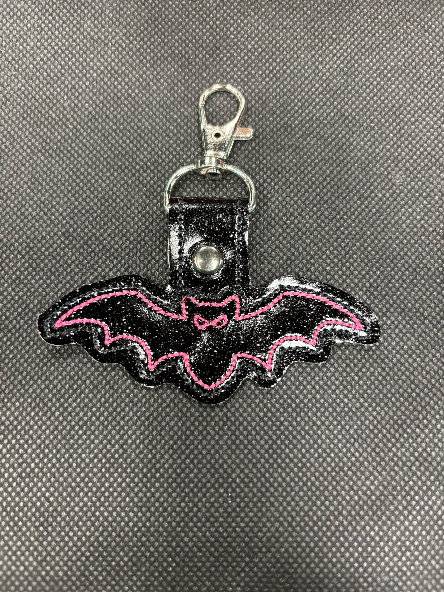 Stitched Vinyl Black w/ Pink Bat- Keychain