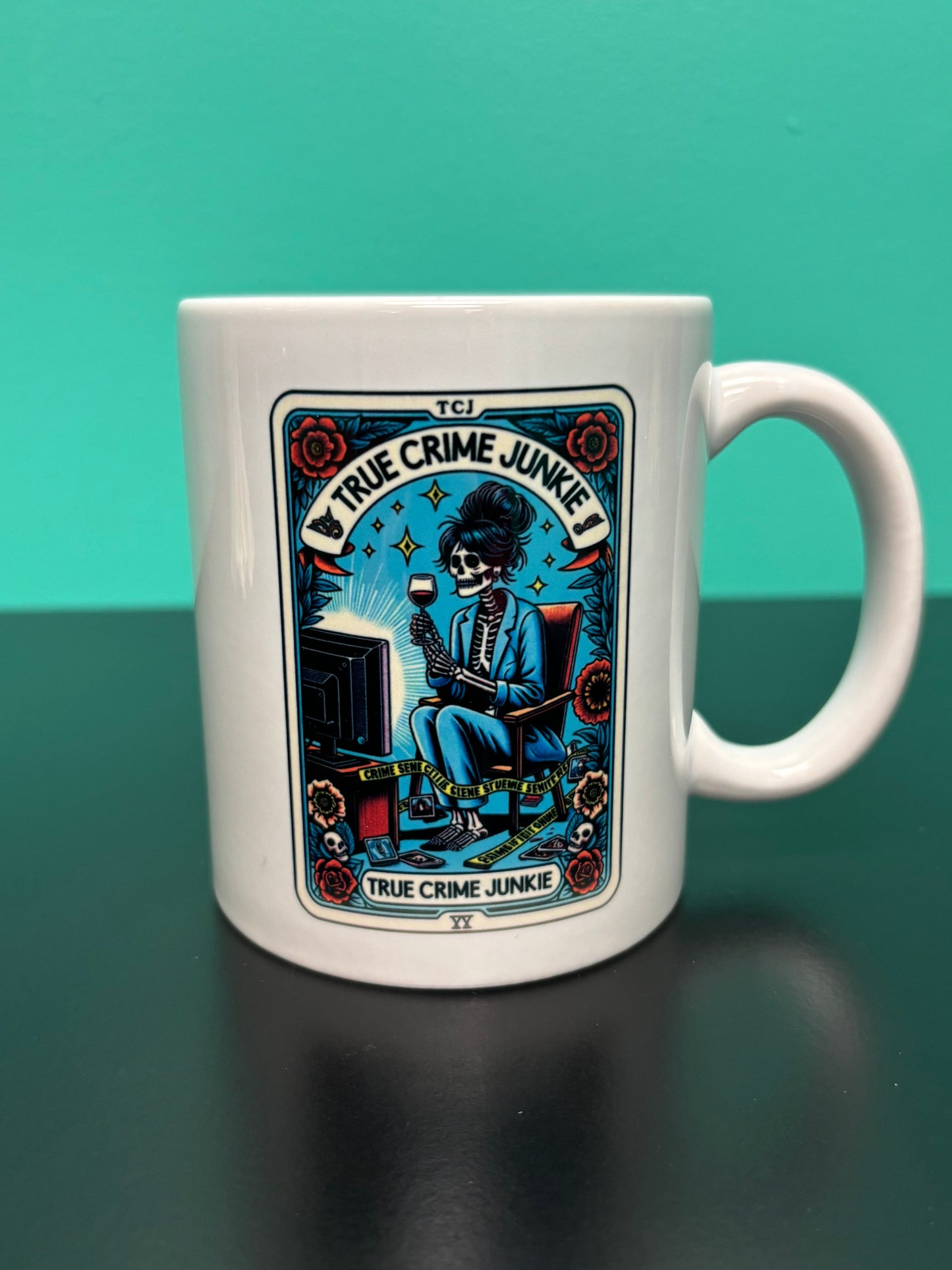 True Crime Junkie, Tarot Card - mug