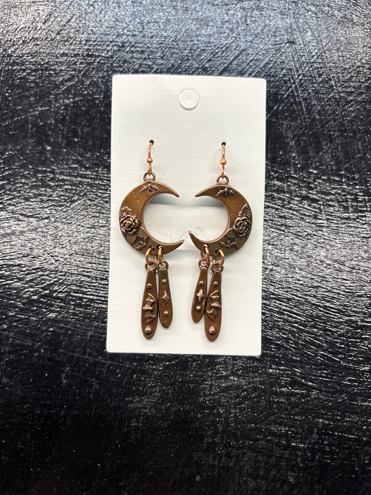 Copper Moon Flower Bat - Earrings