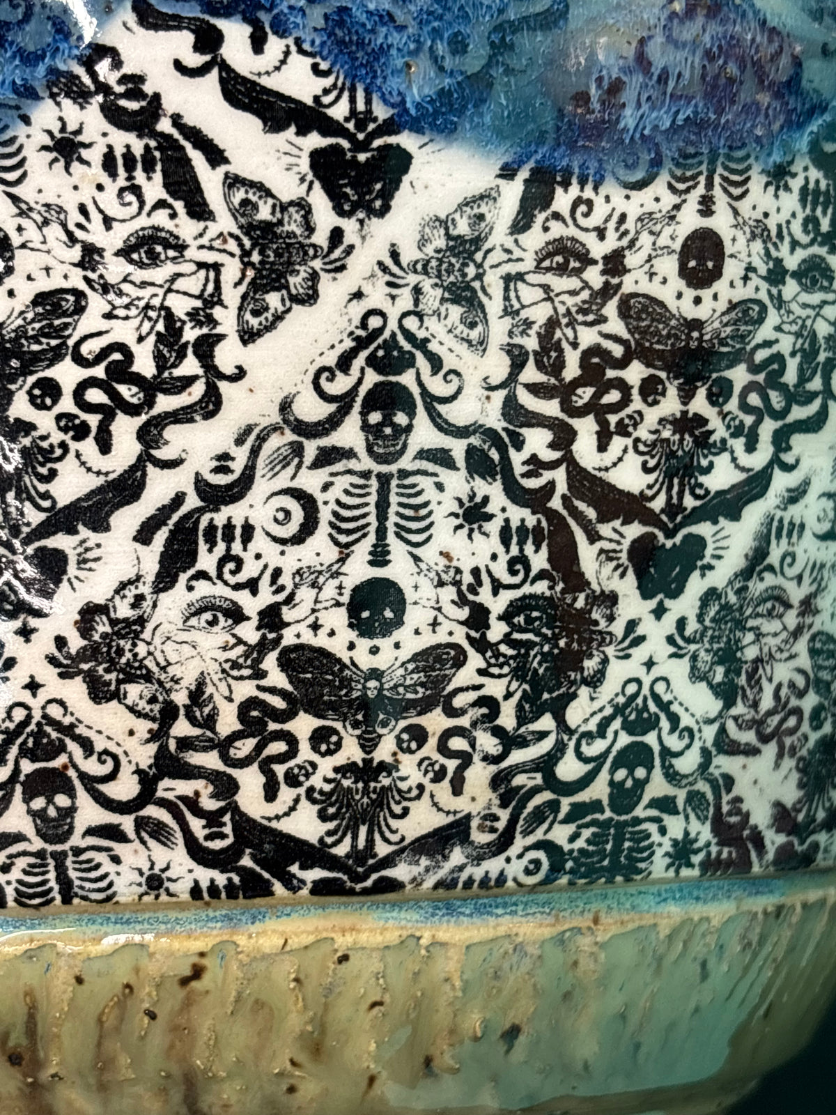 Skeleton Damask Print - Ceramic Bowl