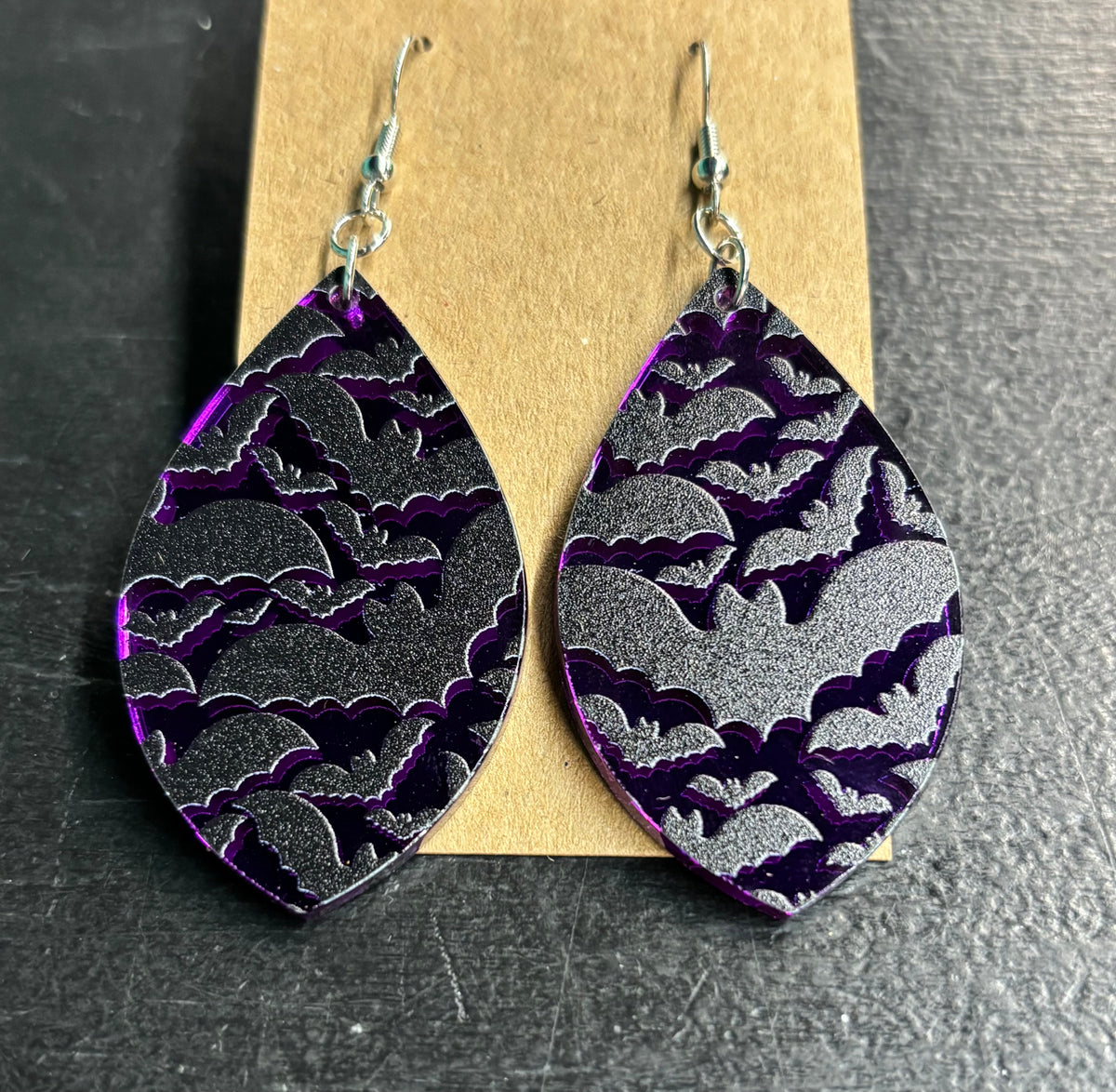 Mirrored Purple Bat Pattern - Earrings