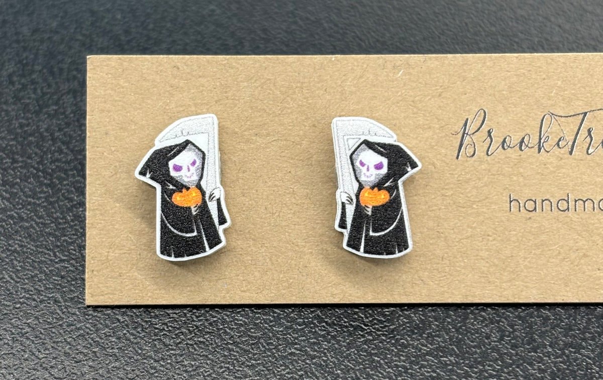 Grim Reaper with Pumpkin Stud - Earrings