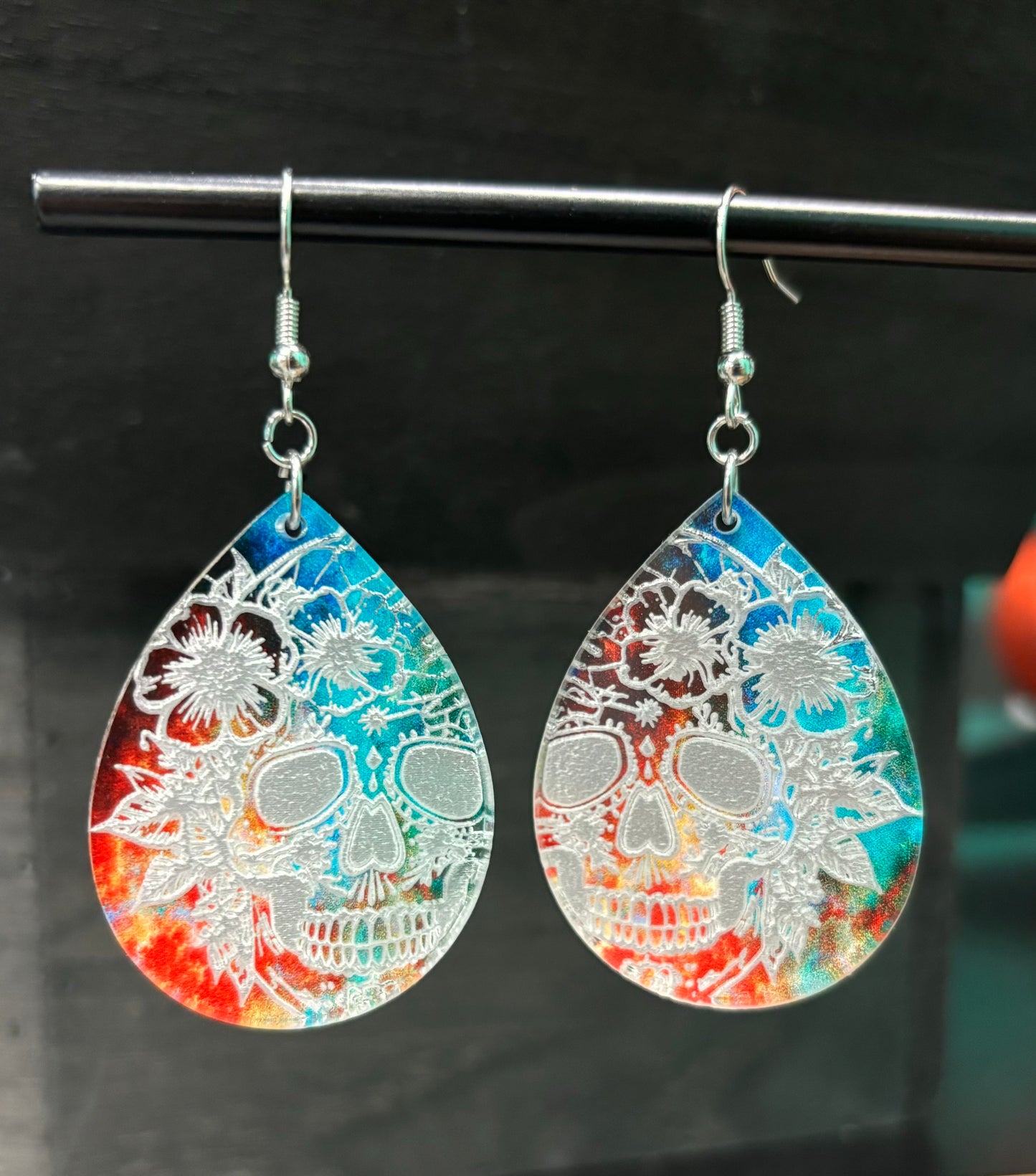Tie Dye Skull Lace Design - Earrings