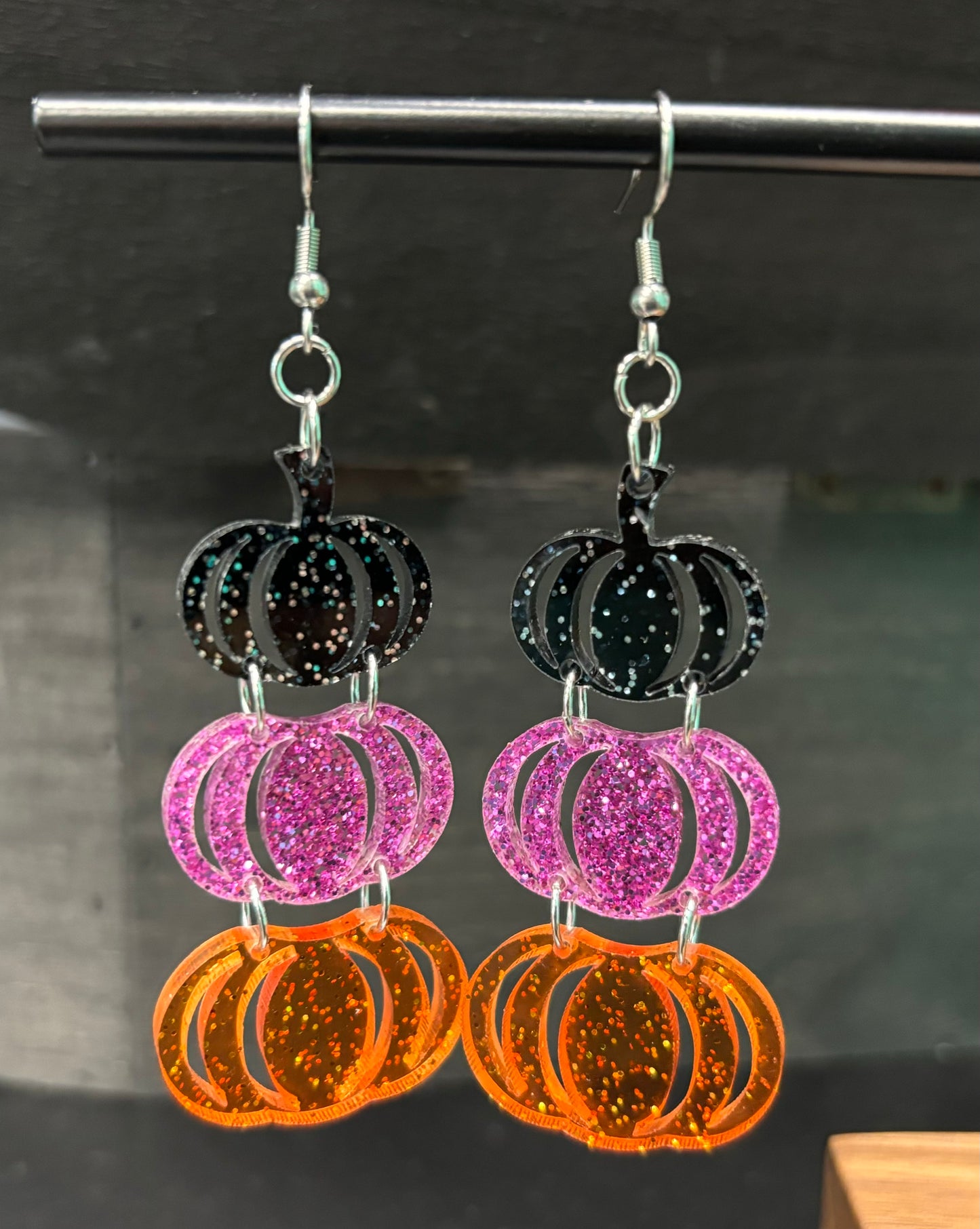Sparkle Black Purple Orange Pumpkin - Earrings