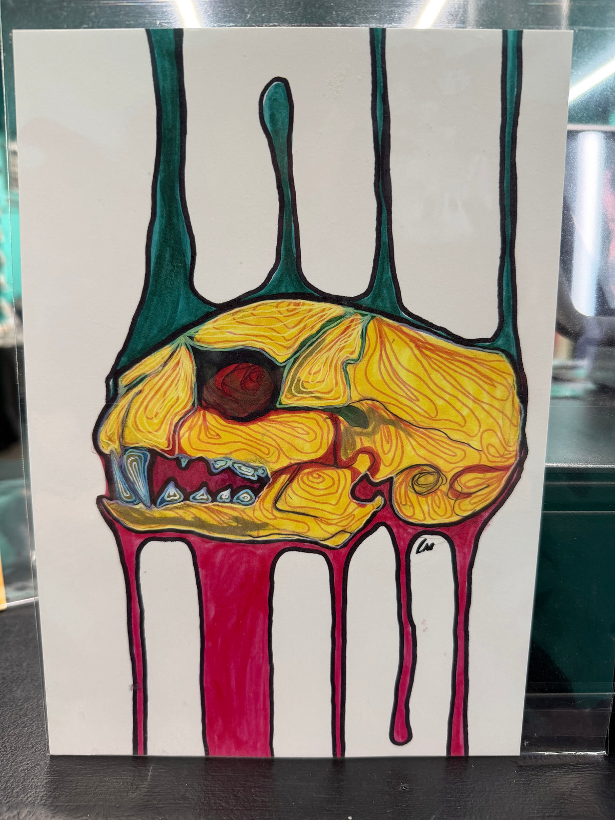 Animal Skull with Red and Green Drip - Wall Art