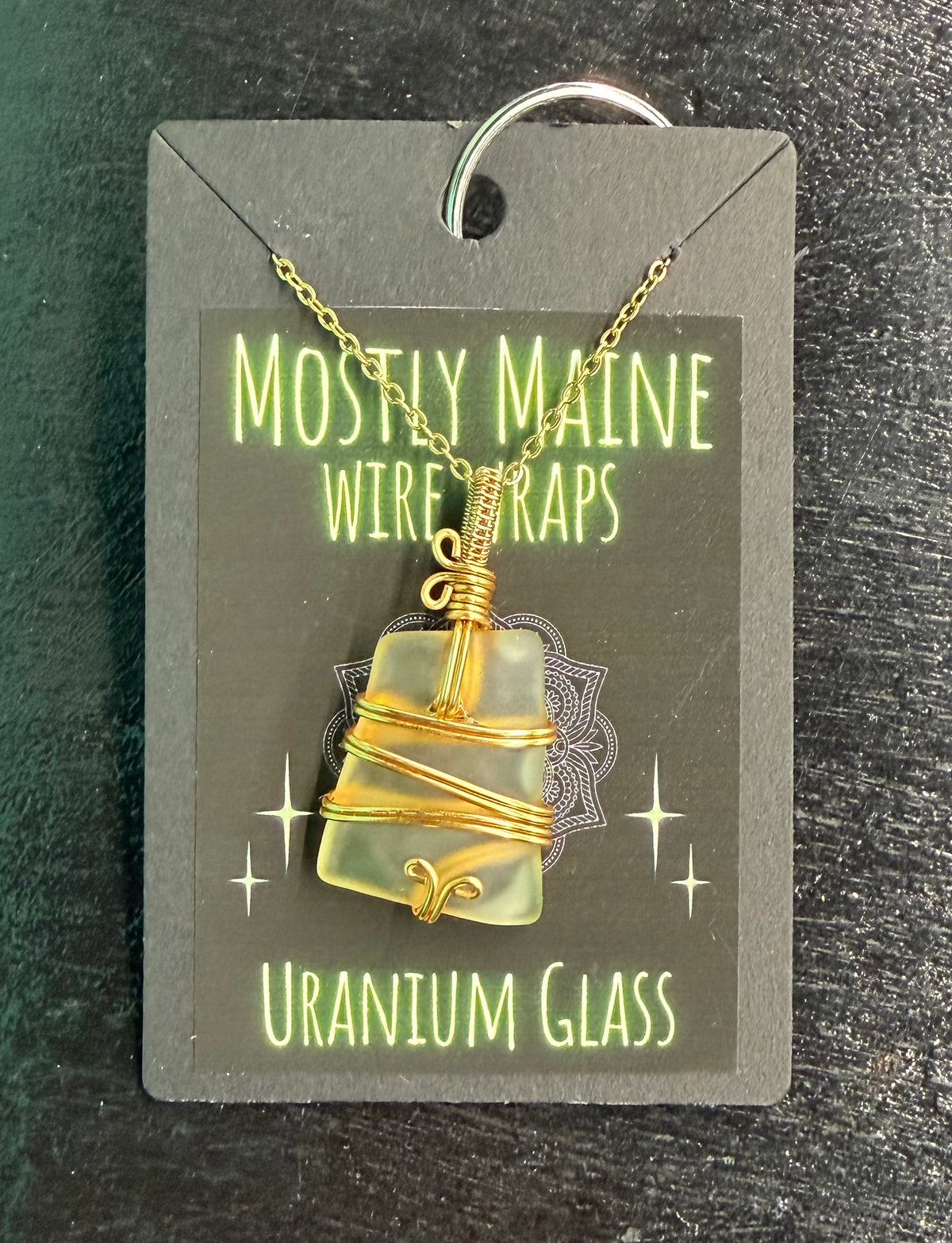 Uranium Glass Wire Wrapped Gold Variant - Necklace