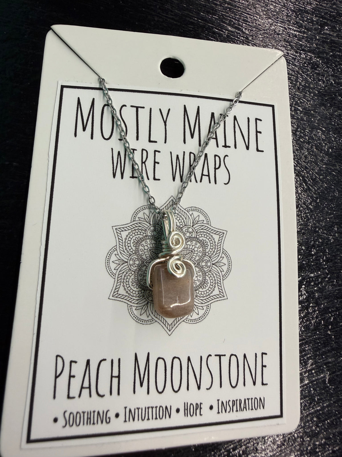 Peach Moonstone Silver Simple Wire Wrapped - Necklace