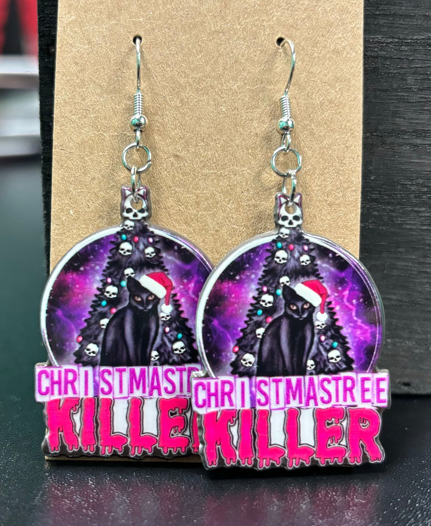 Cat Christmas Tree Killer - Earrings