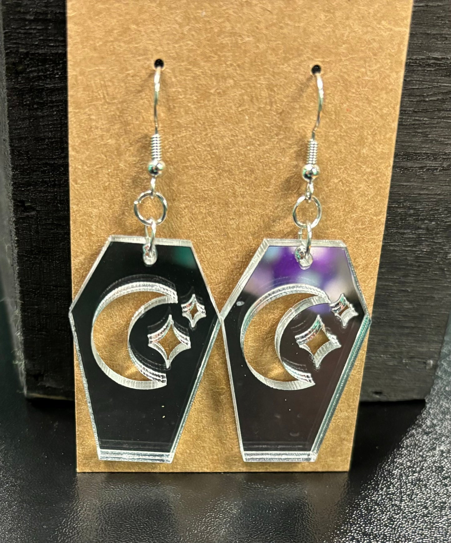 Mirror Crescent Moon Coffin - Earrings