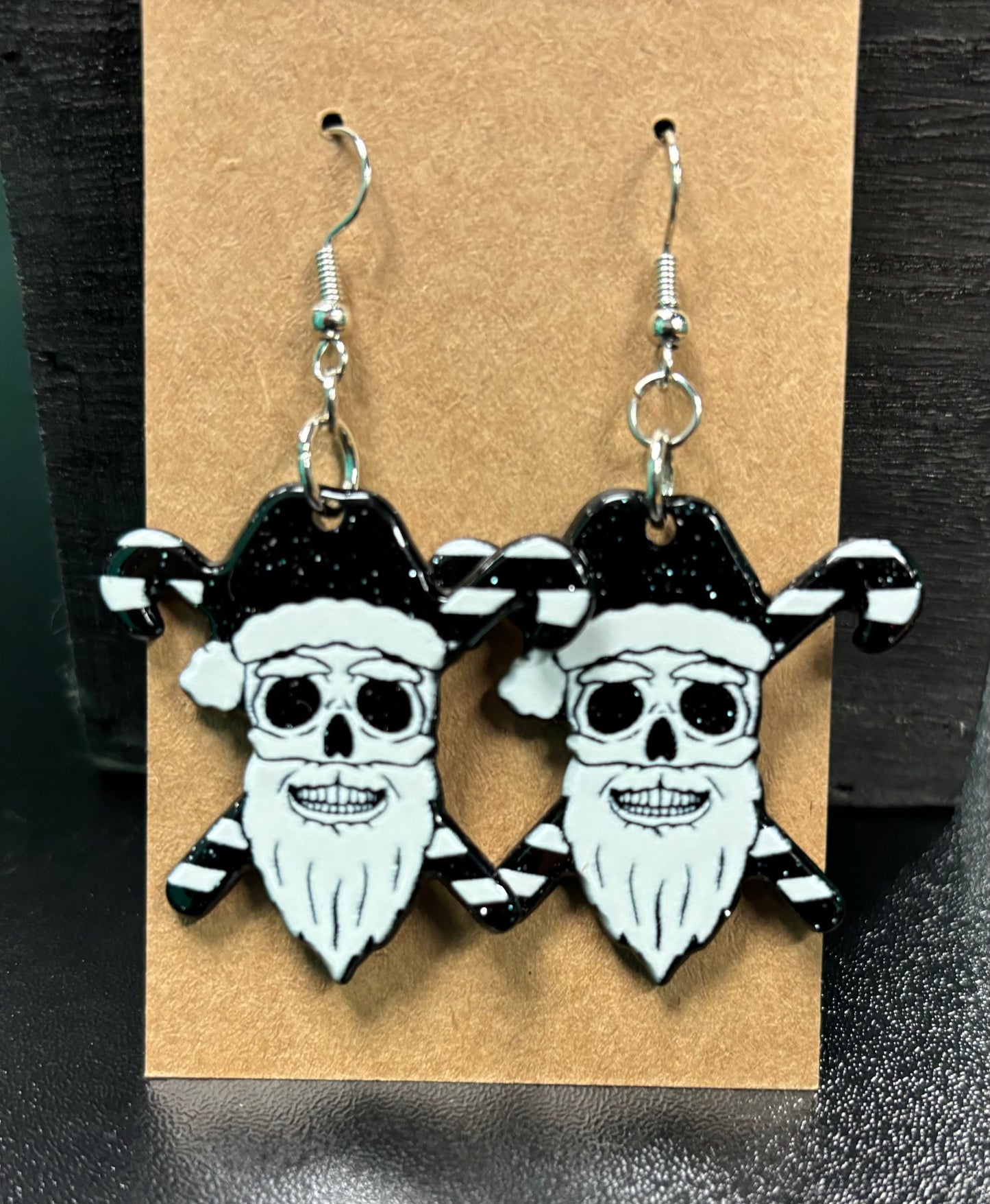 Santa Skull with Cross Candy Canes - Earring