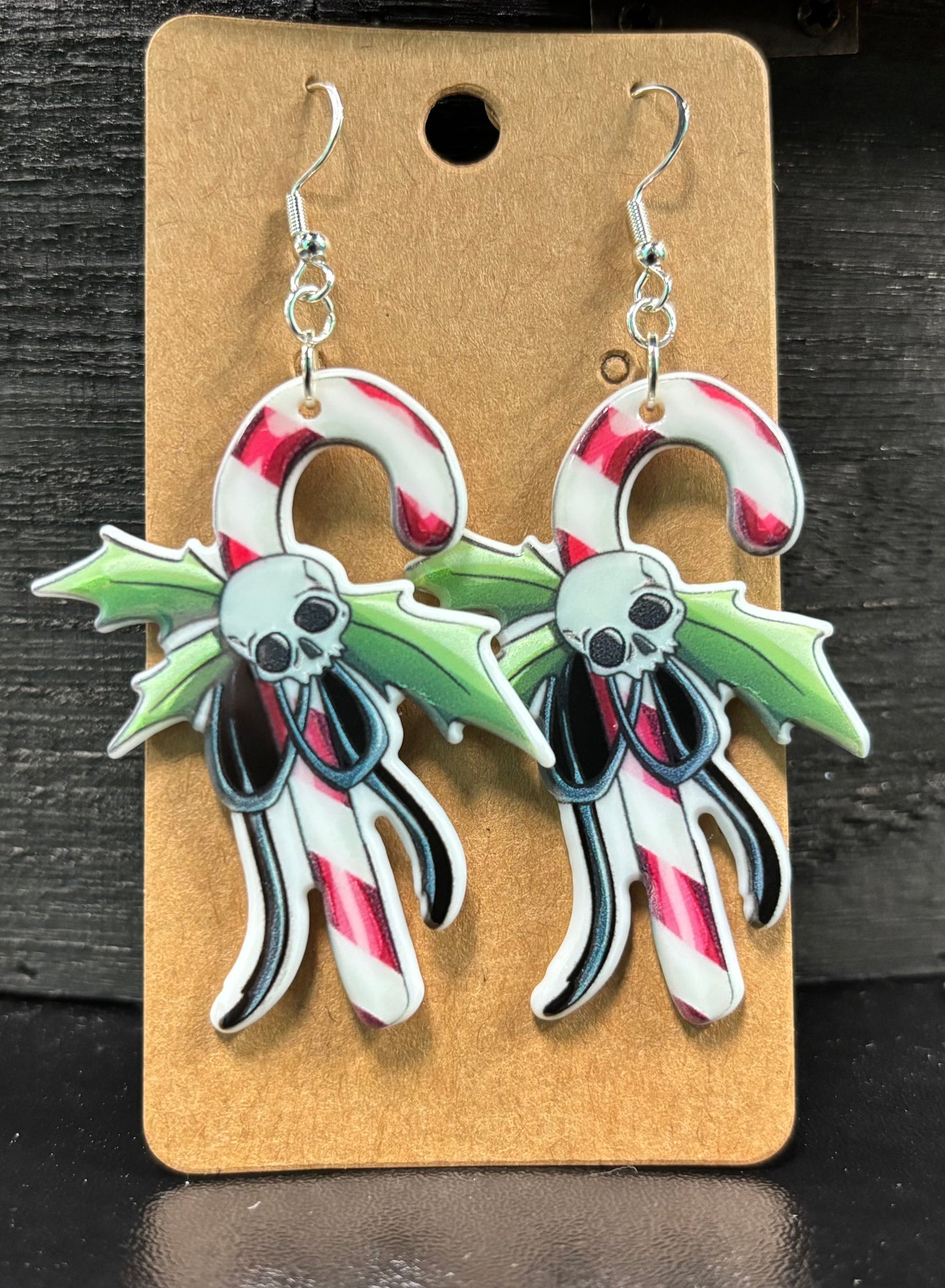 Red Skull Candy Cane - Earrings