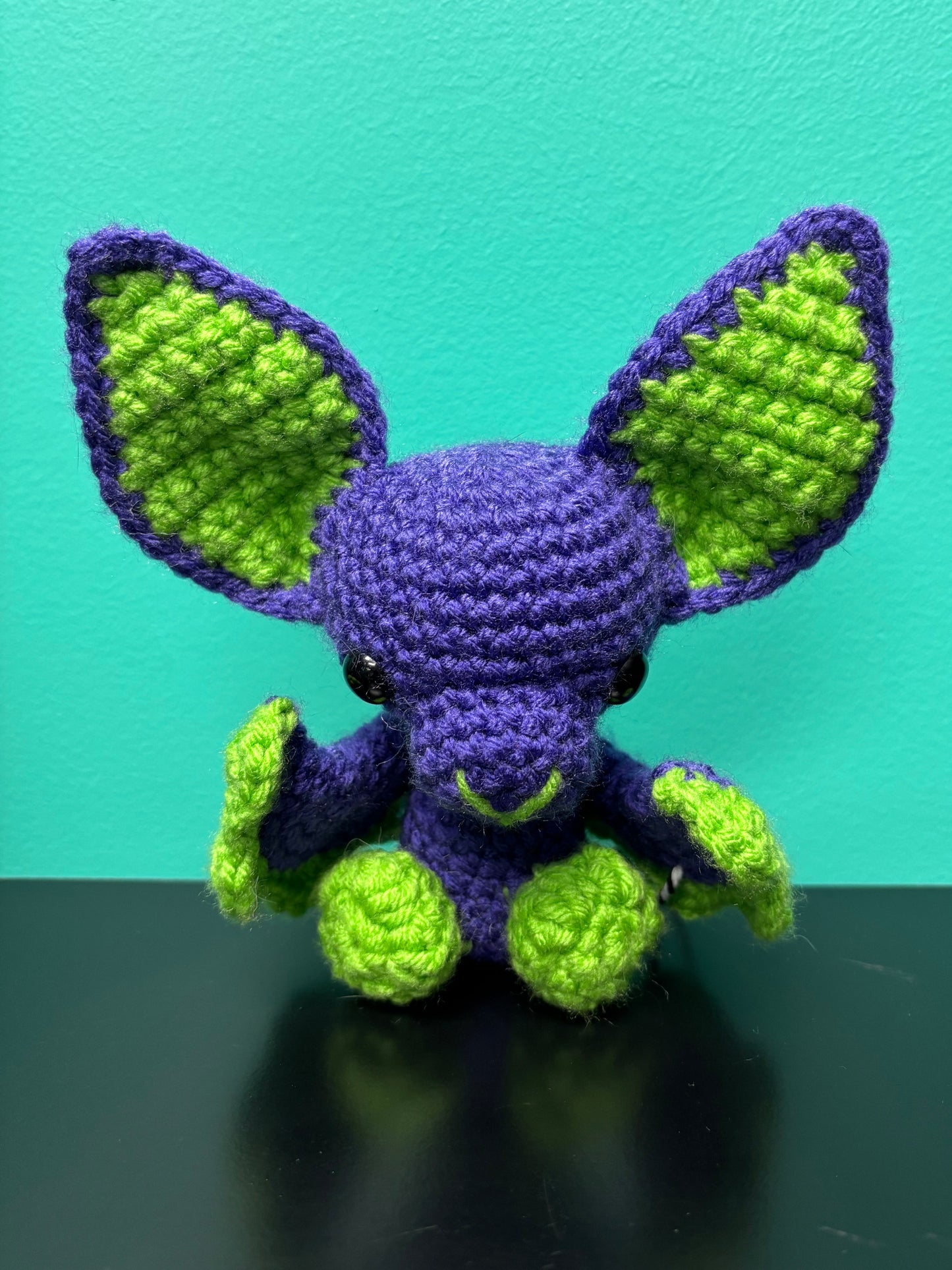 Little Purple and Green Bat - crocheted creature