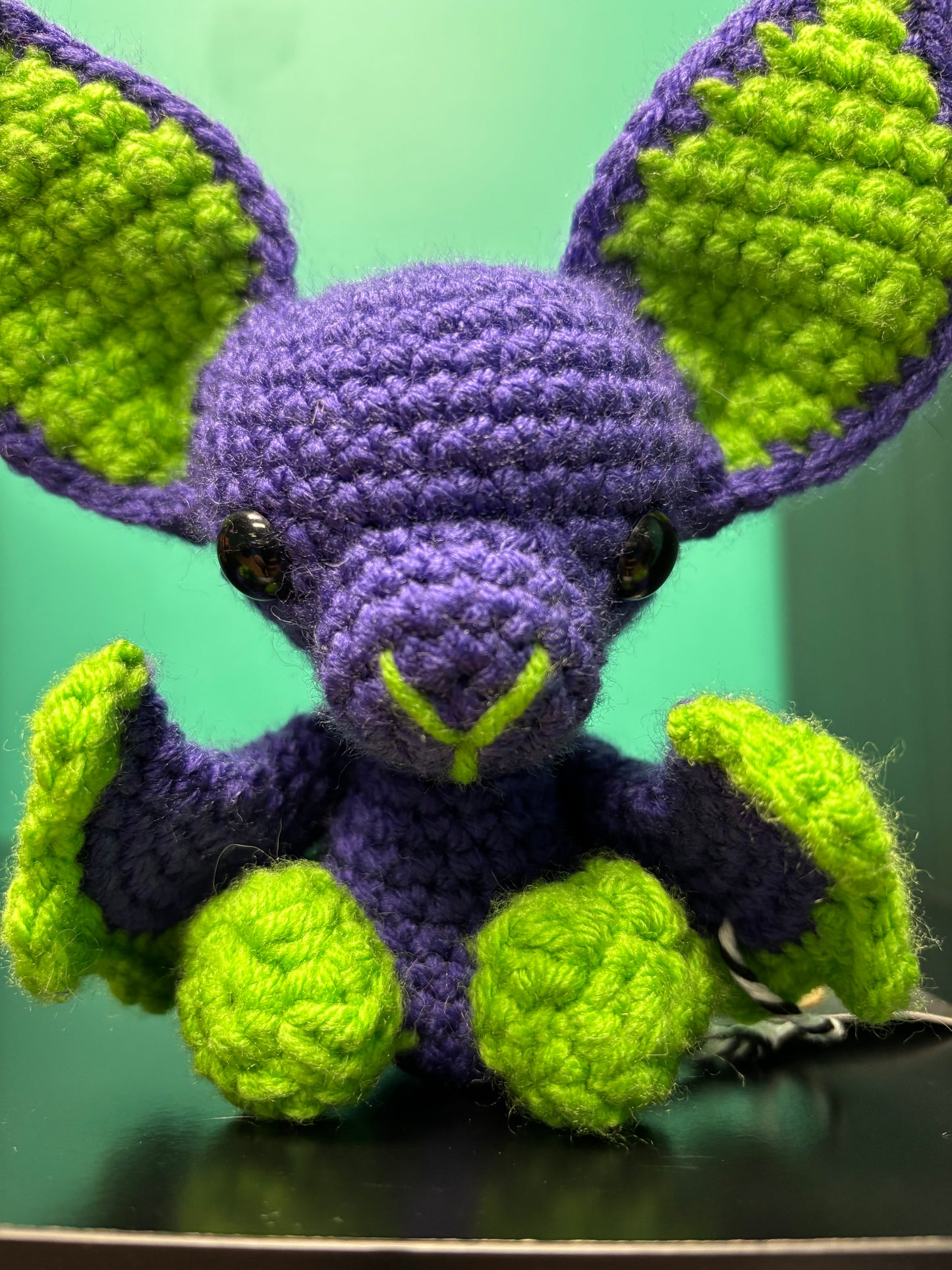 Little Purple and Green Bat - crocheted creature