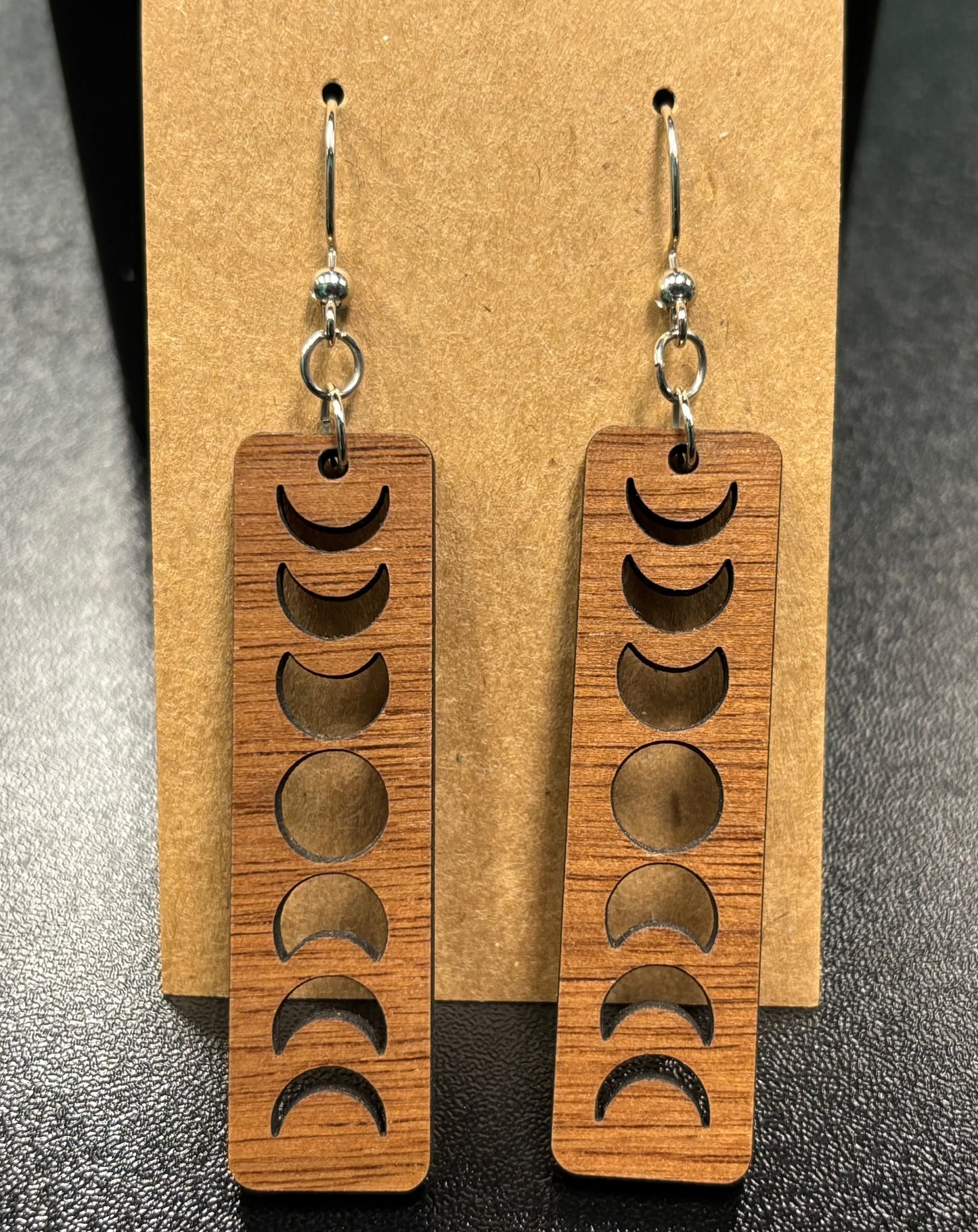Brown Wood Moon Phases Bar - Earrings