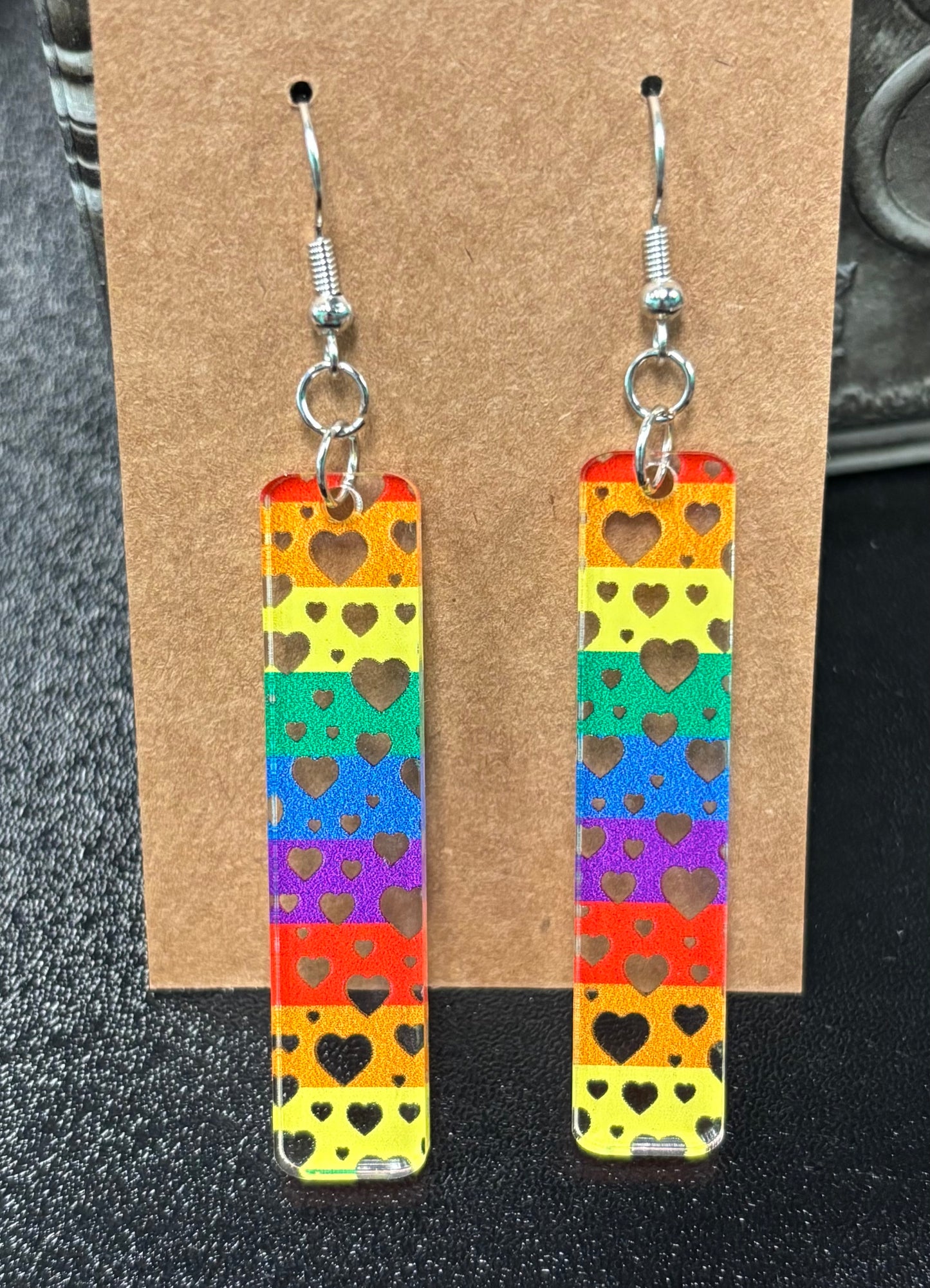 Rainbow Heart Bars - Earrings