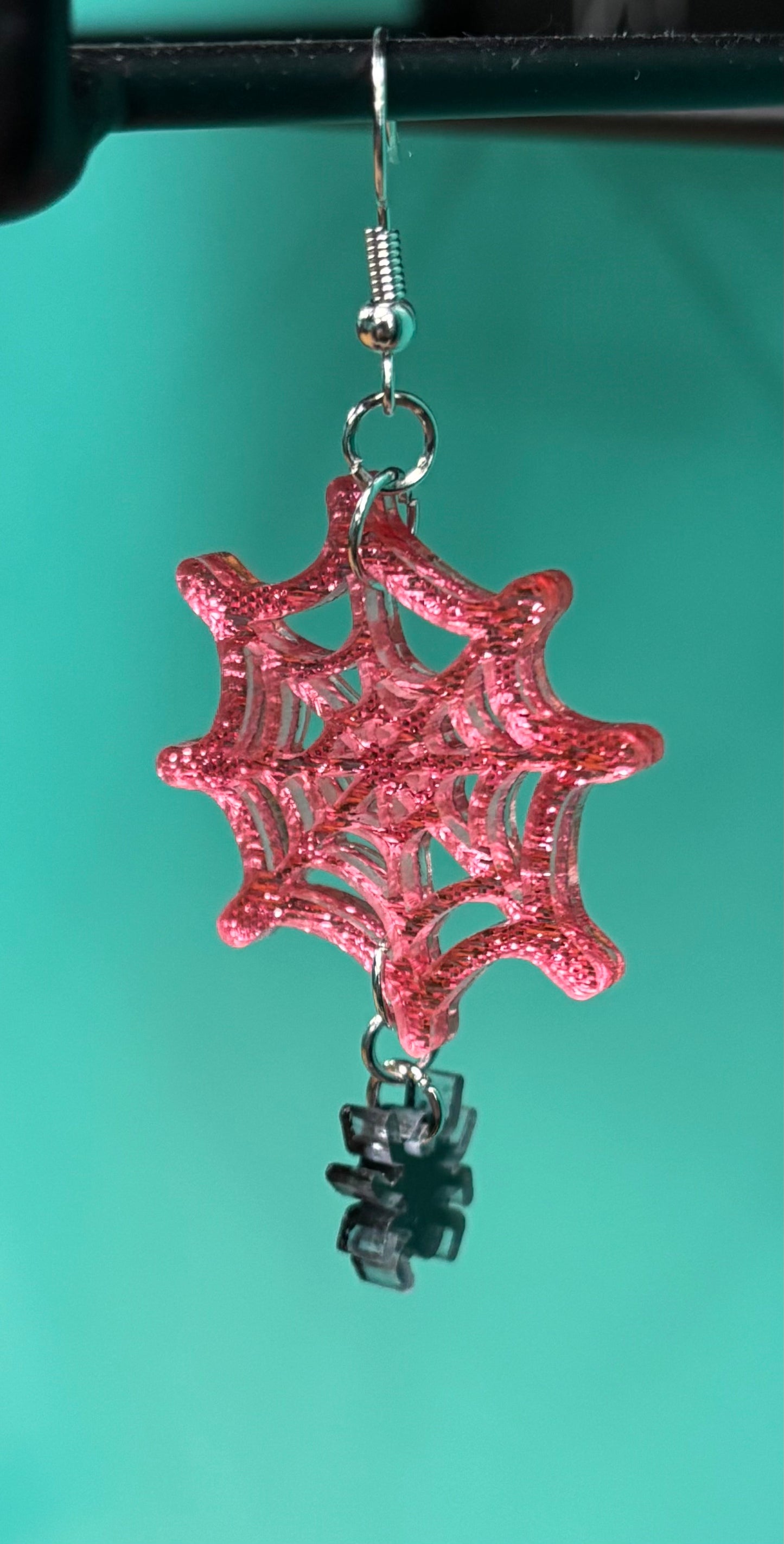 Pink Spider Webs with Spider - Earrings