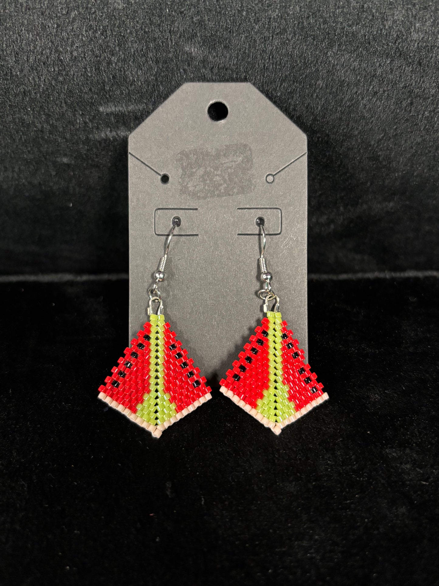 Red and Green Mosaic Beaded - Earrings