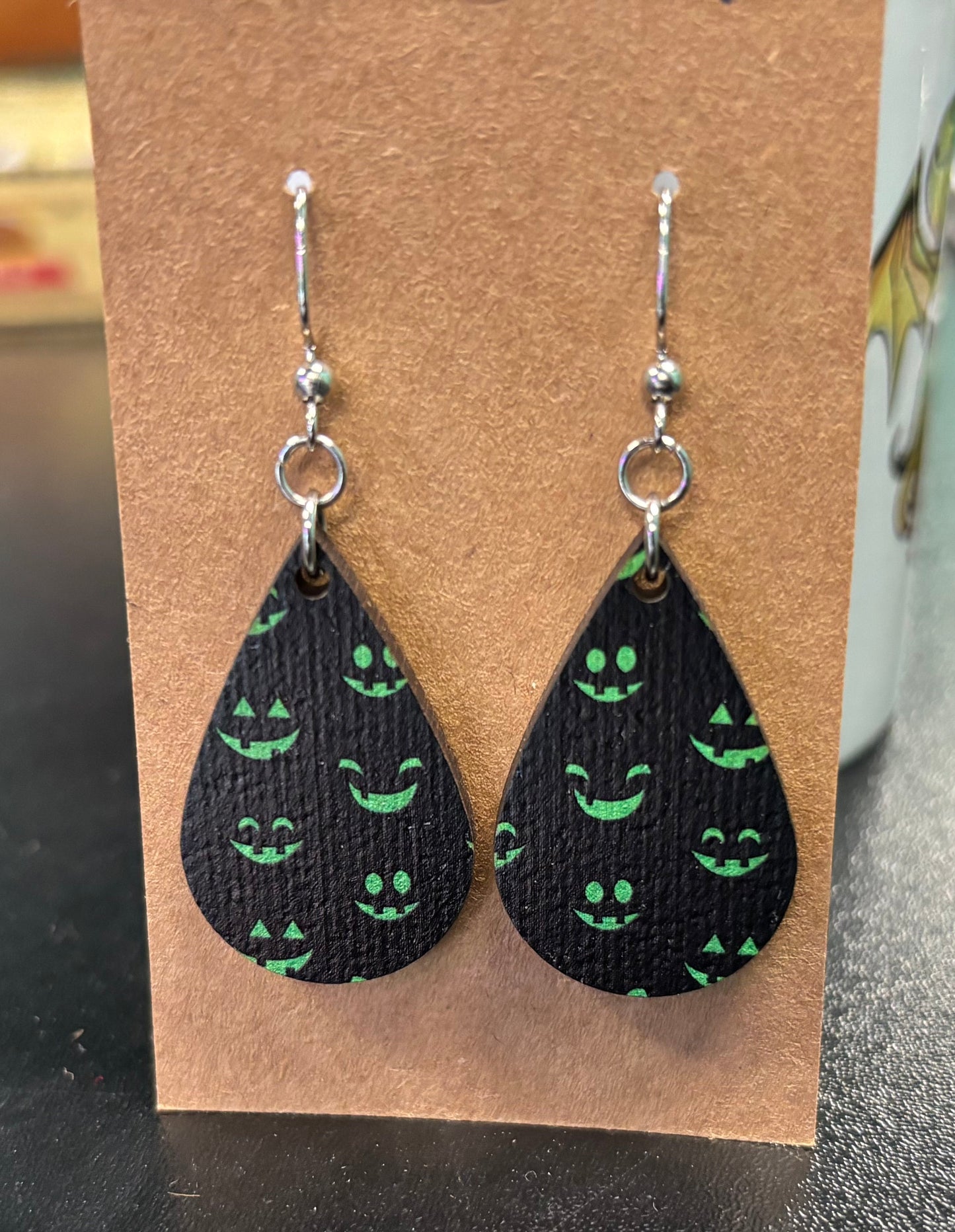 Green Jack o lantern Faces - Earrings