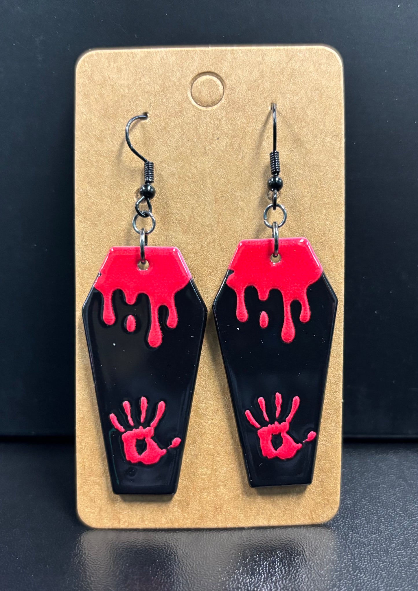Red Handprint Coffin - Earrings