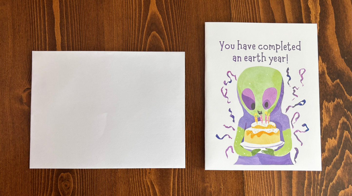 Earth Year Alien Birthday - Greeting Card