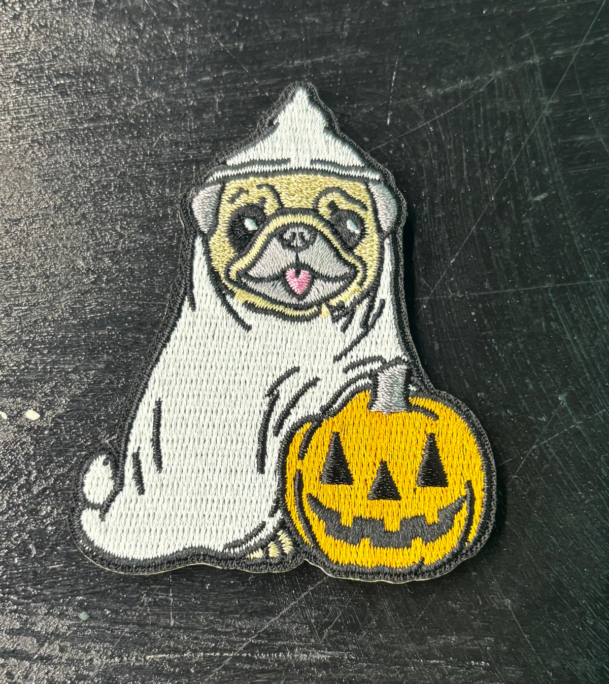 Ghost Pug with Pumpkin - Patch