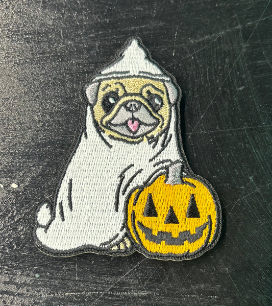 Ghost Pug with Pumpkin - Patch