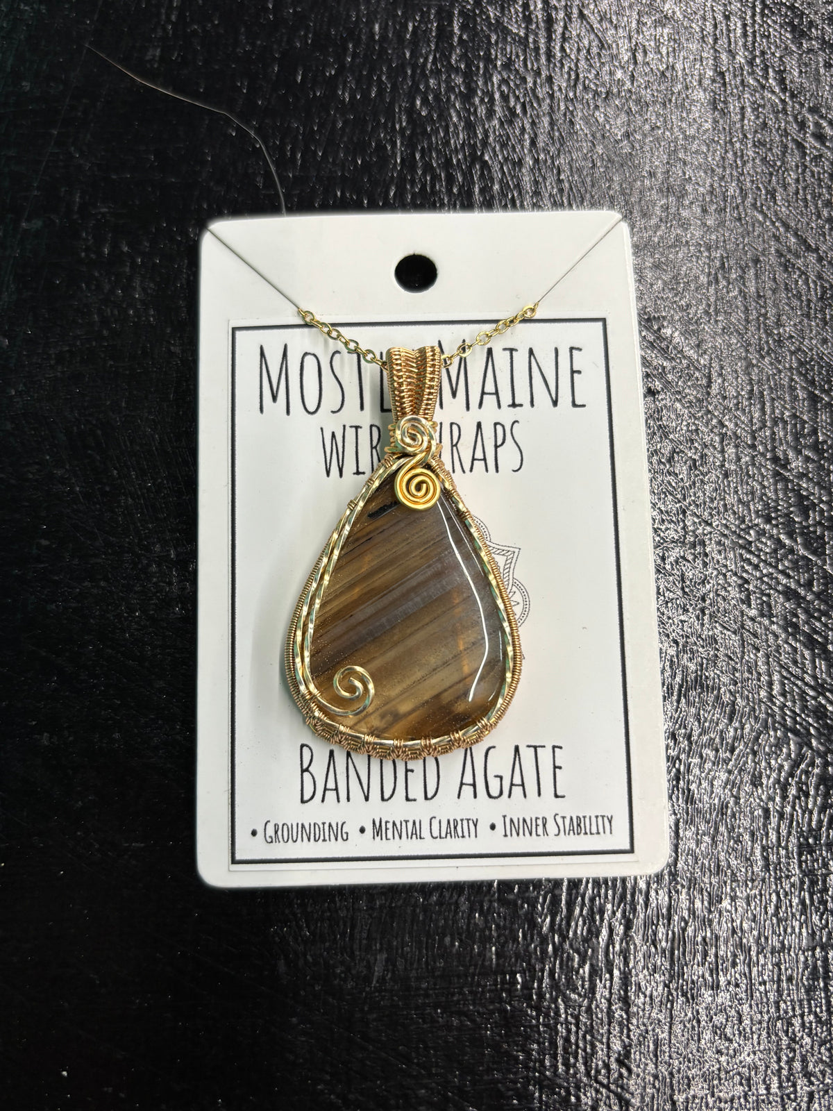 Banded Agate Wire Wrapped Gold - Necklace
