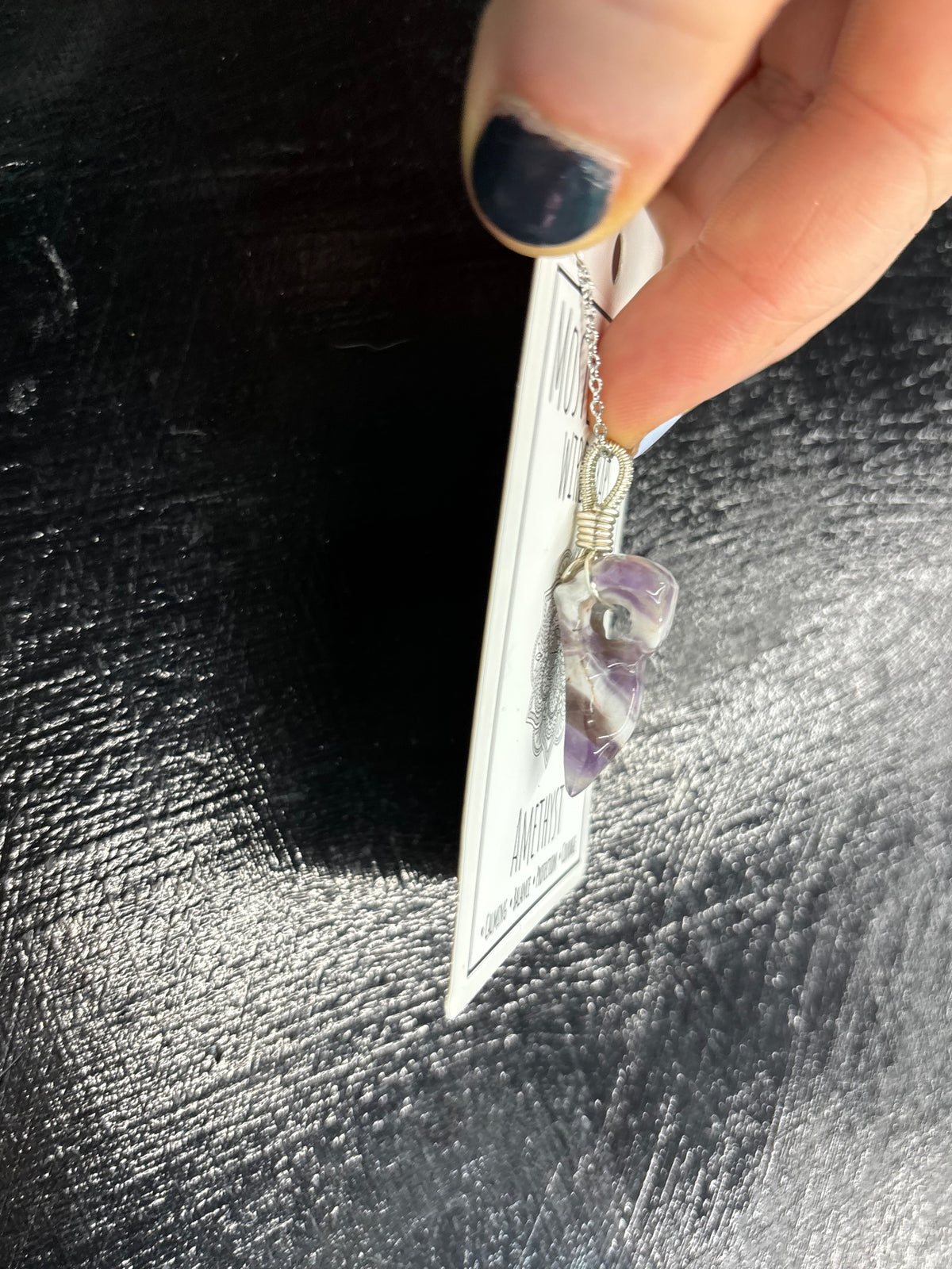 Raven Skull Gemstone Carving Wire Wrapped Silver Variant - Necklace
