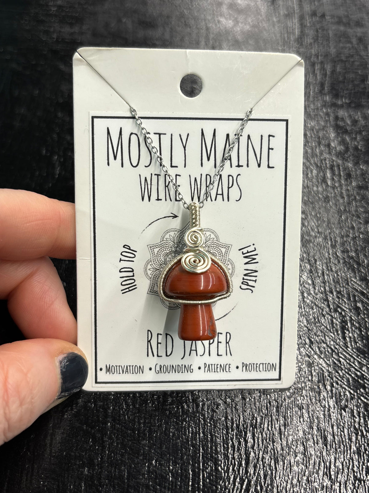 Mushroom Gemstone Fidget Wire Wrapped Silver Variant - Necklace