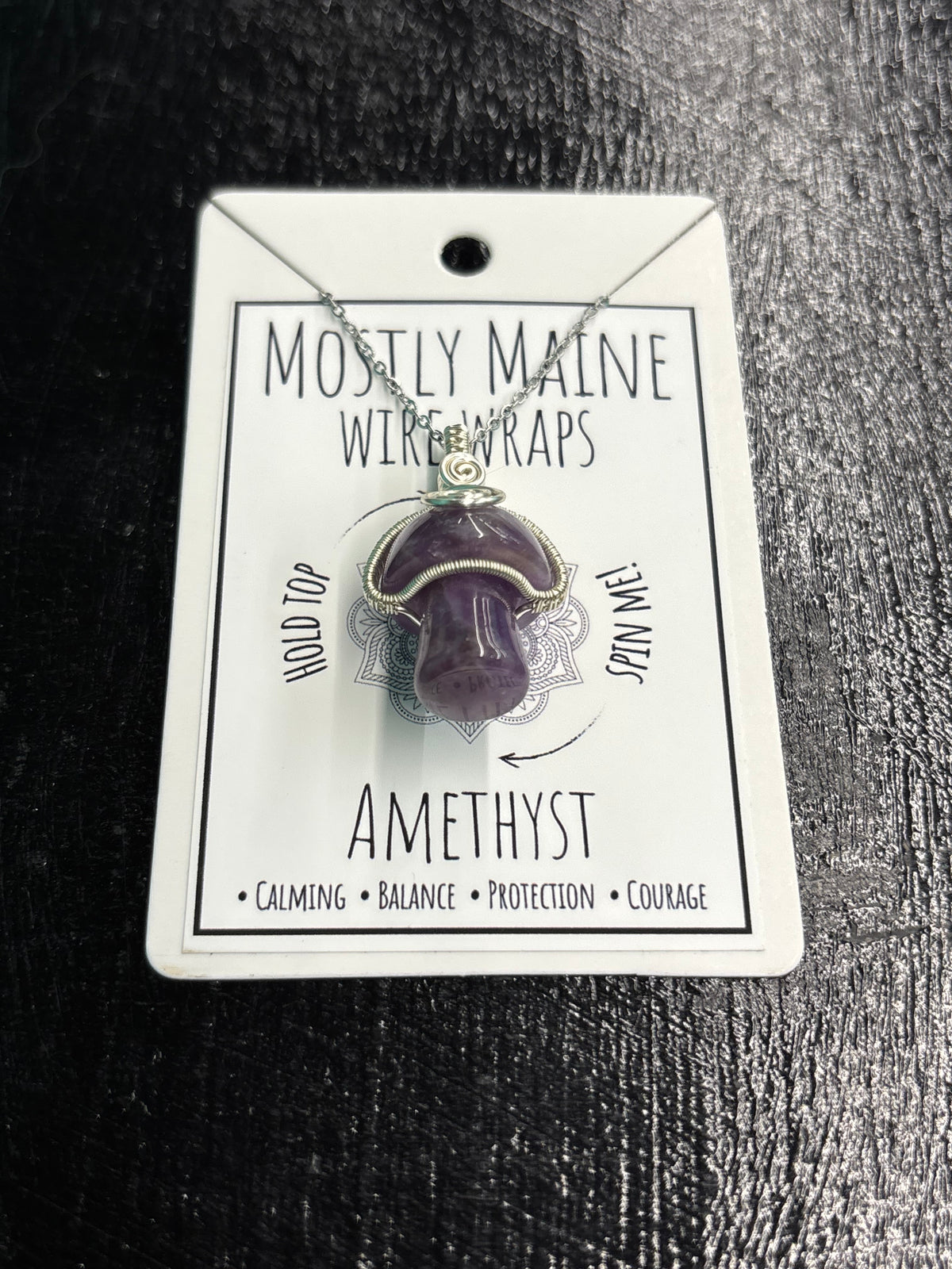 Mushroom Gemstone Fidget Wire Wrapped Silver Variant - Necklace
