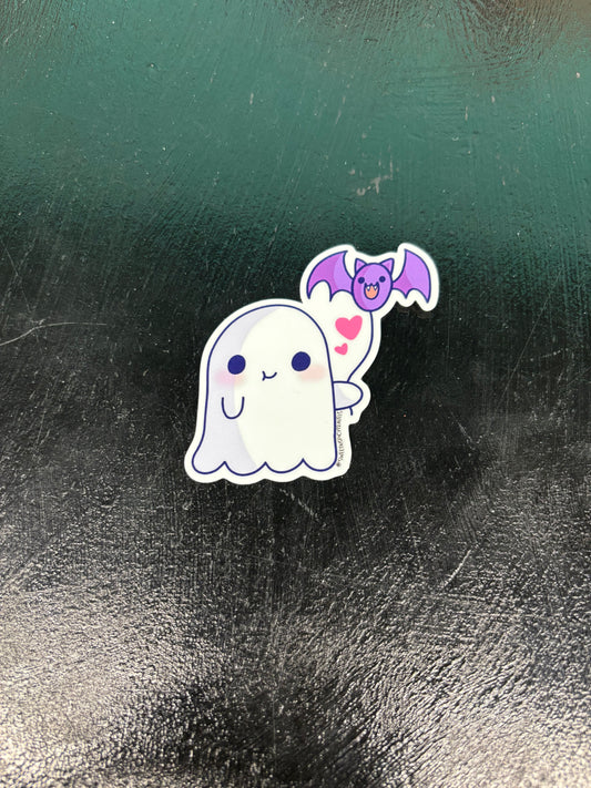 Ghost with bat balloon - sticker