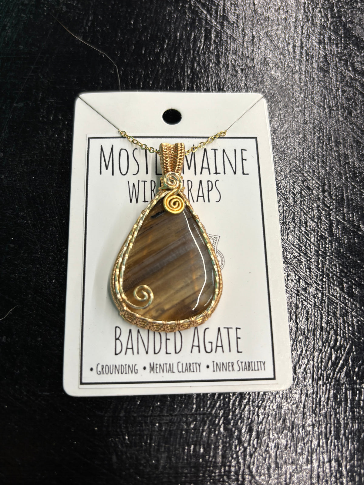 Banded Agate Wire Wrapped Gold - Necklace