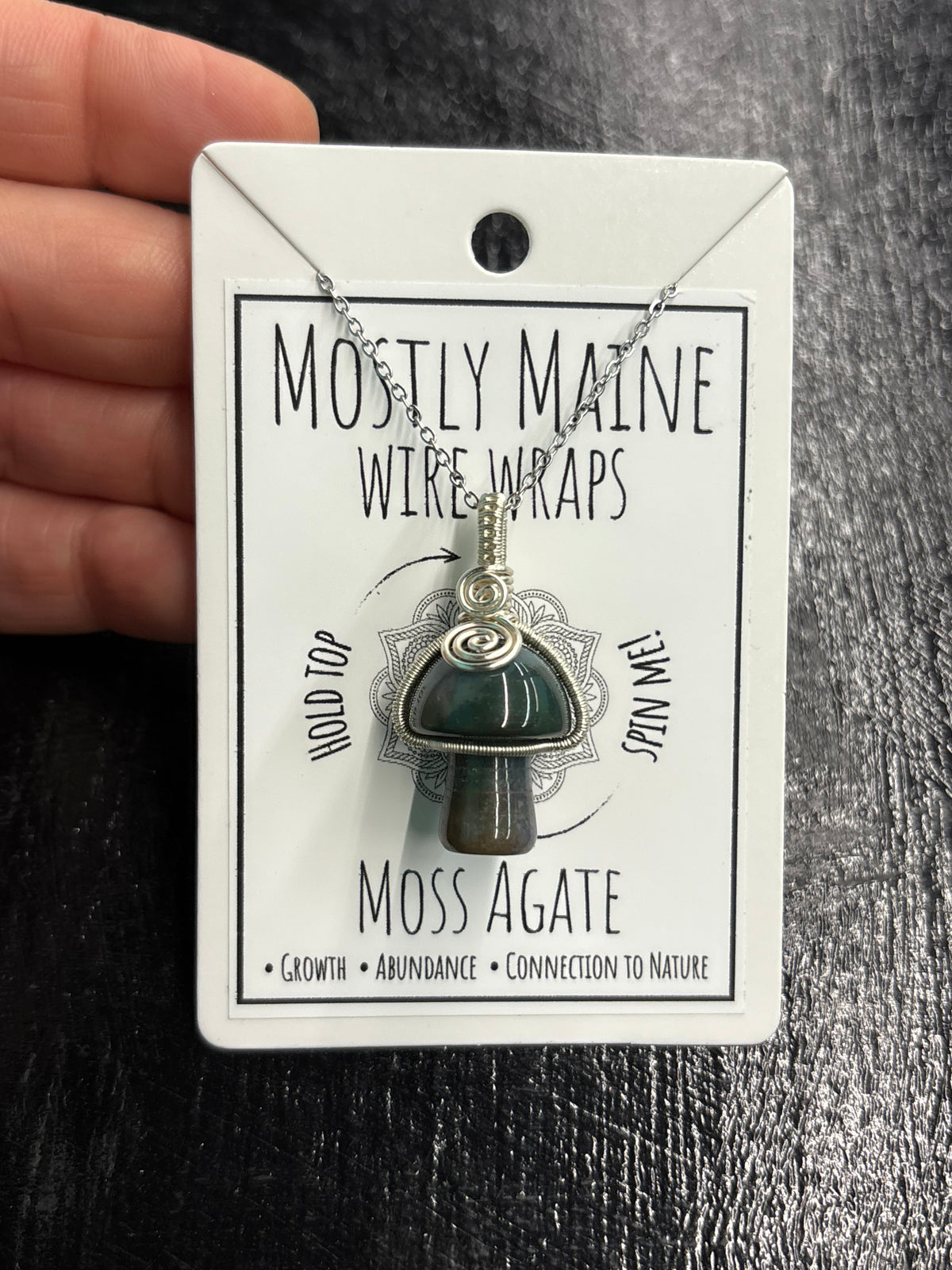 Mushroom Gemstone Fidget Wire Wrapped Silver Variant - Necklace