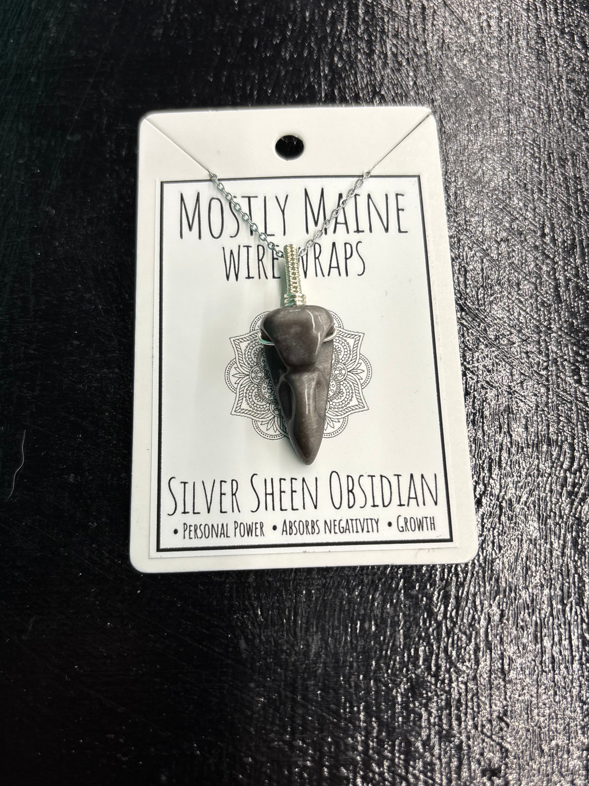 Raven Skull Gemstone Carving Wire Wrapped Silver Variant - Necklace