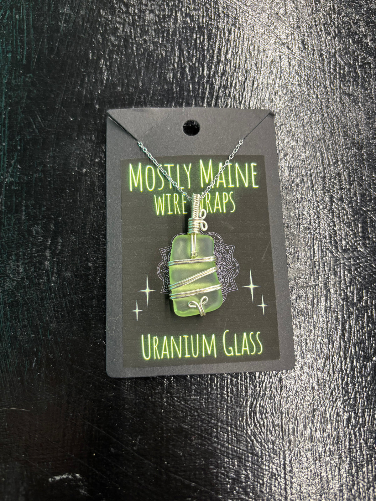 Uranium Glass Wire Wrapped Silver Variant - Necklace