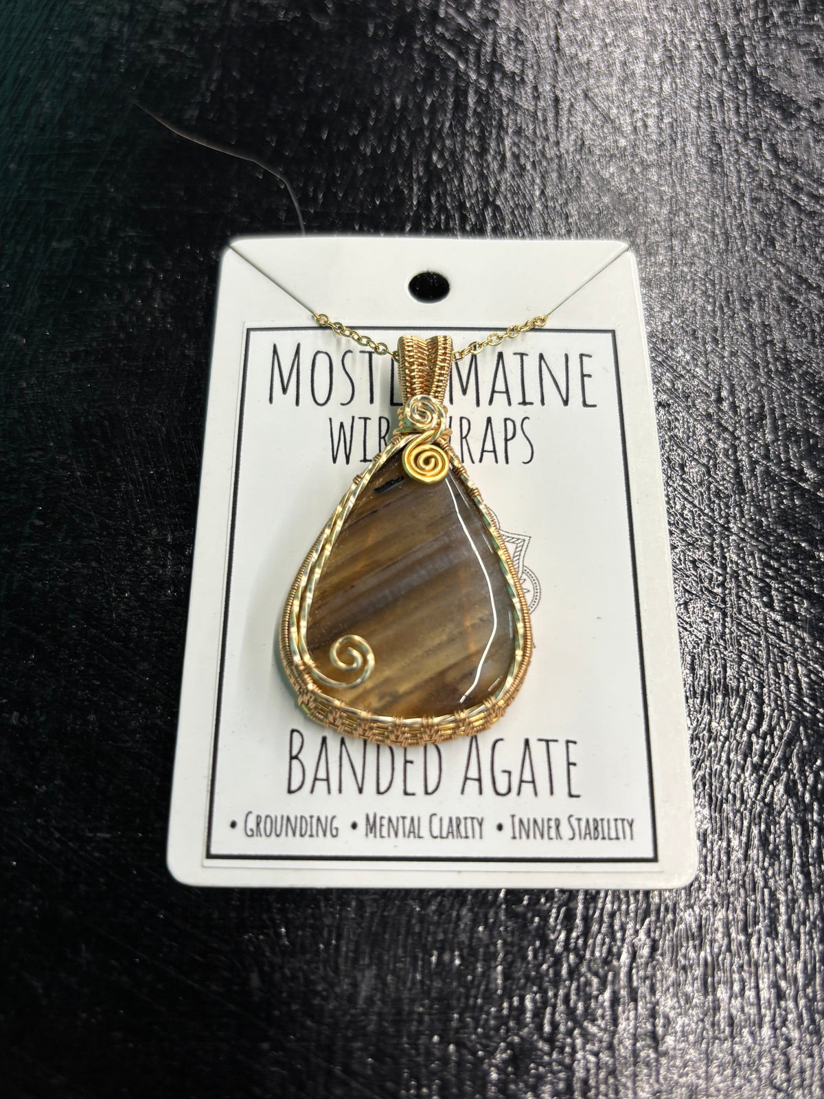 Banded Agate Wire Wrapped Gold - Necklace