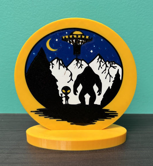Bigfoot and Alien - decorative disc