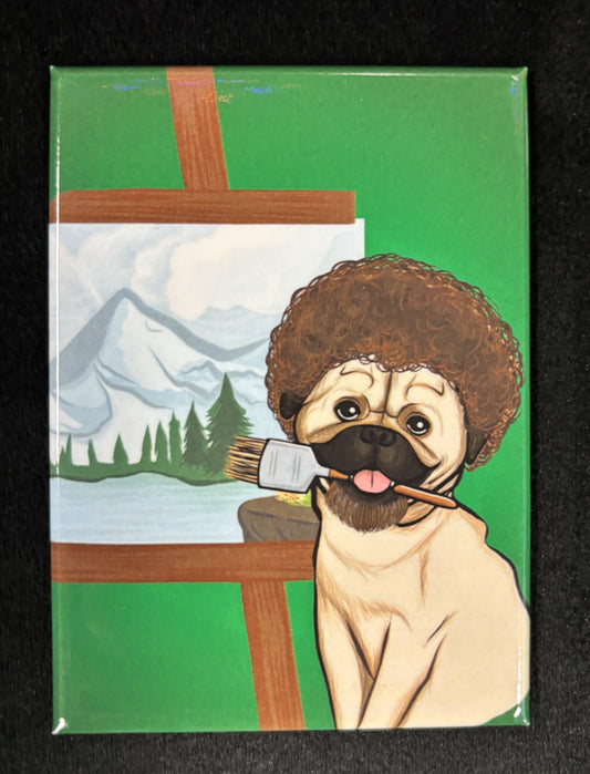 Pug Bob Ross - magnet