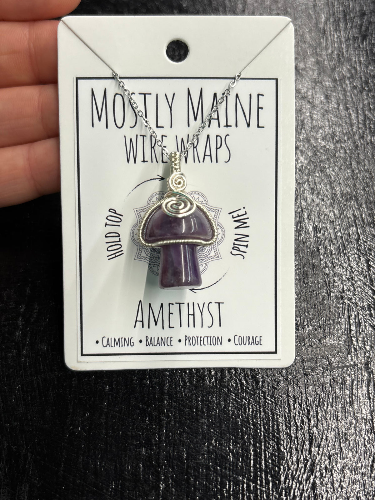 Mushroom Gemstone Fidget Wire Wrapped Silver Variant - Necklace