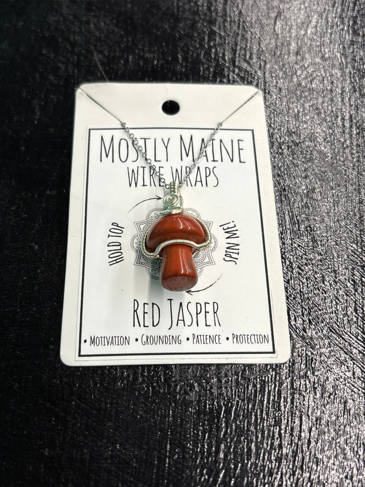 Mushroom Gemstone Fidget Wire Wrapped Silver Variant - Necklace