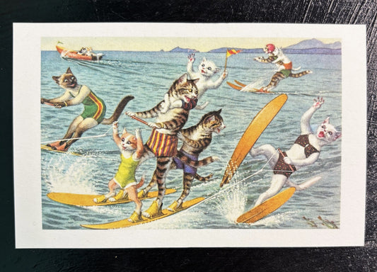 Cats Waterskiing - postcard