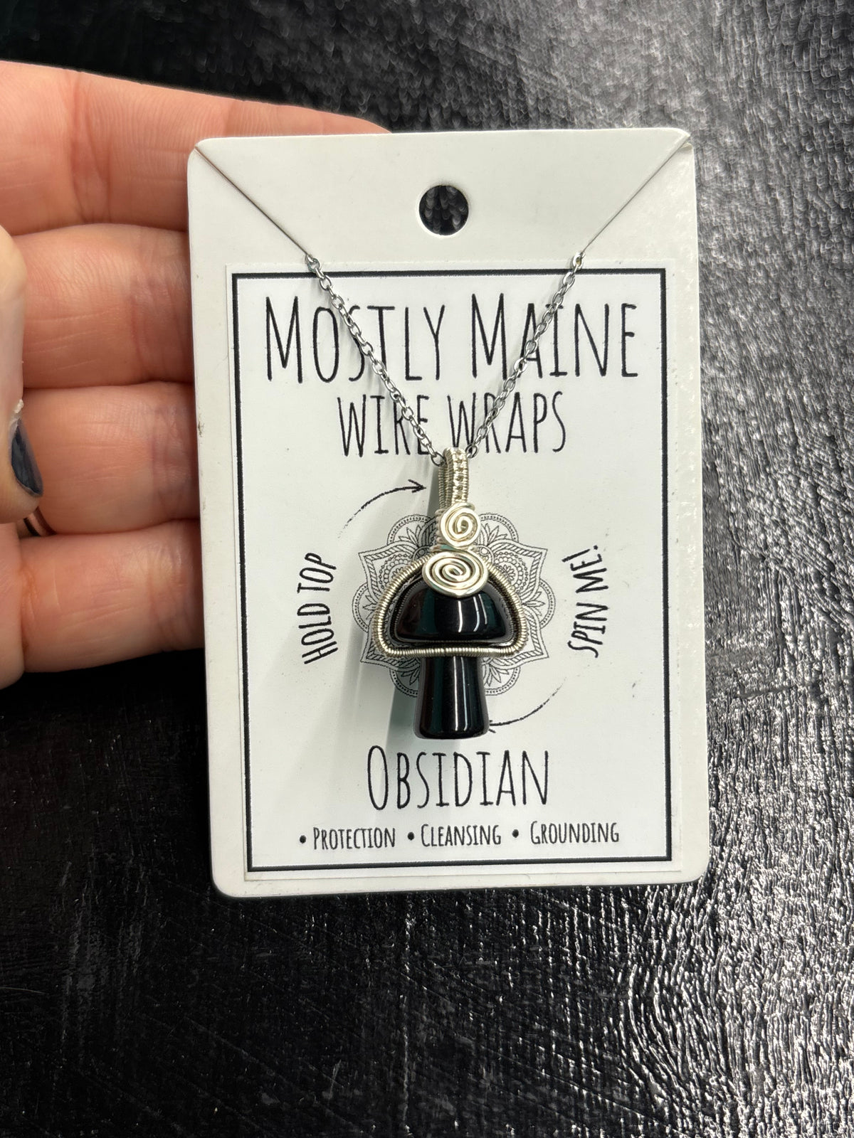 Mushroom Gemstone Fidget Wire Wrapped Silver Variant - Necklace