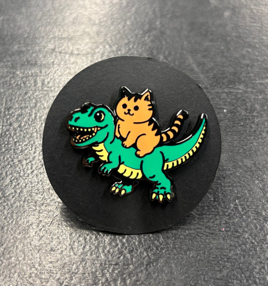Cat Riding a T Rex - Pin